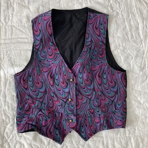 Vintage 90s Psychedelic Paisley Vest Waistcoat Size Medium Purple Rainbow Granny